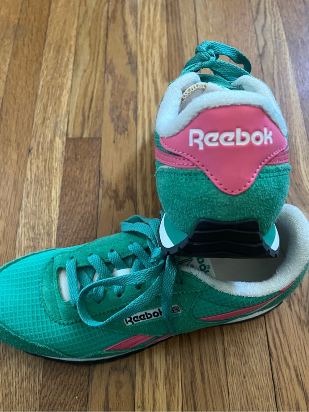 Reebok Classics AZ Green Lace-Up Sneakers with Pink Accents - Picture 4 of 9